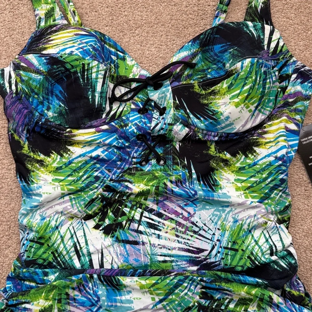 NWT Torrid Cool Tropical Corset Tie Front Underwire One Piece Swimsuit Size 3X